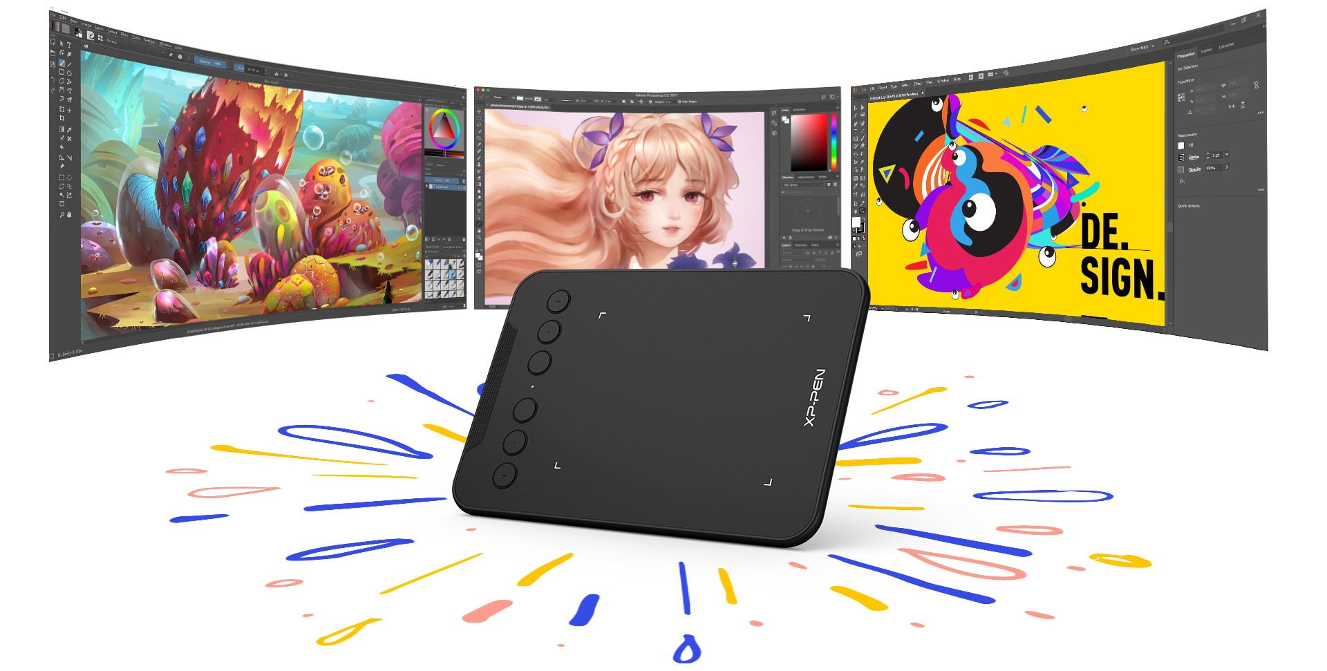 tableta digital XP-Pen Deco mini4 compatible con Windows , MAc OS y software de arte digital popular