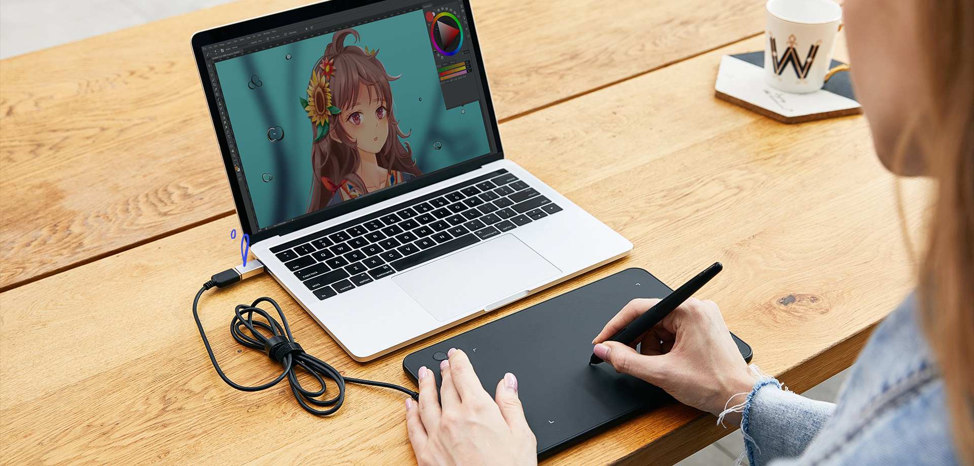 tableta digitalizadora XP-Pen Deco mini7 admite una conexión USB-C a USB-C