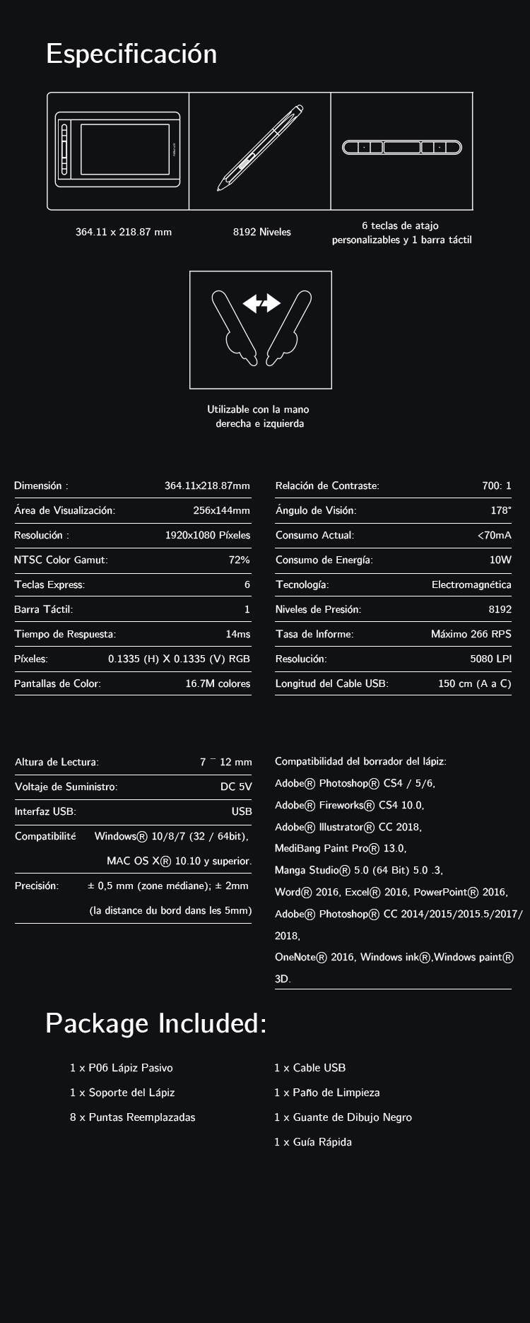 Especificación de Tableta gráfica  con pantalla XP-Pen Artist 12