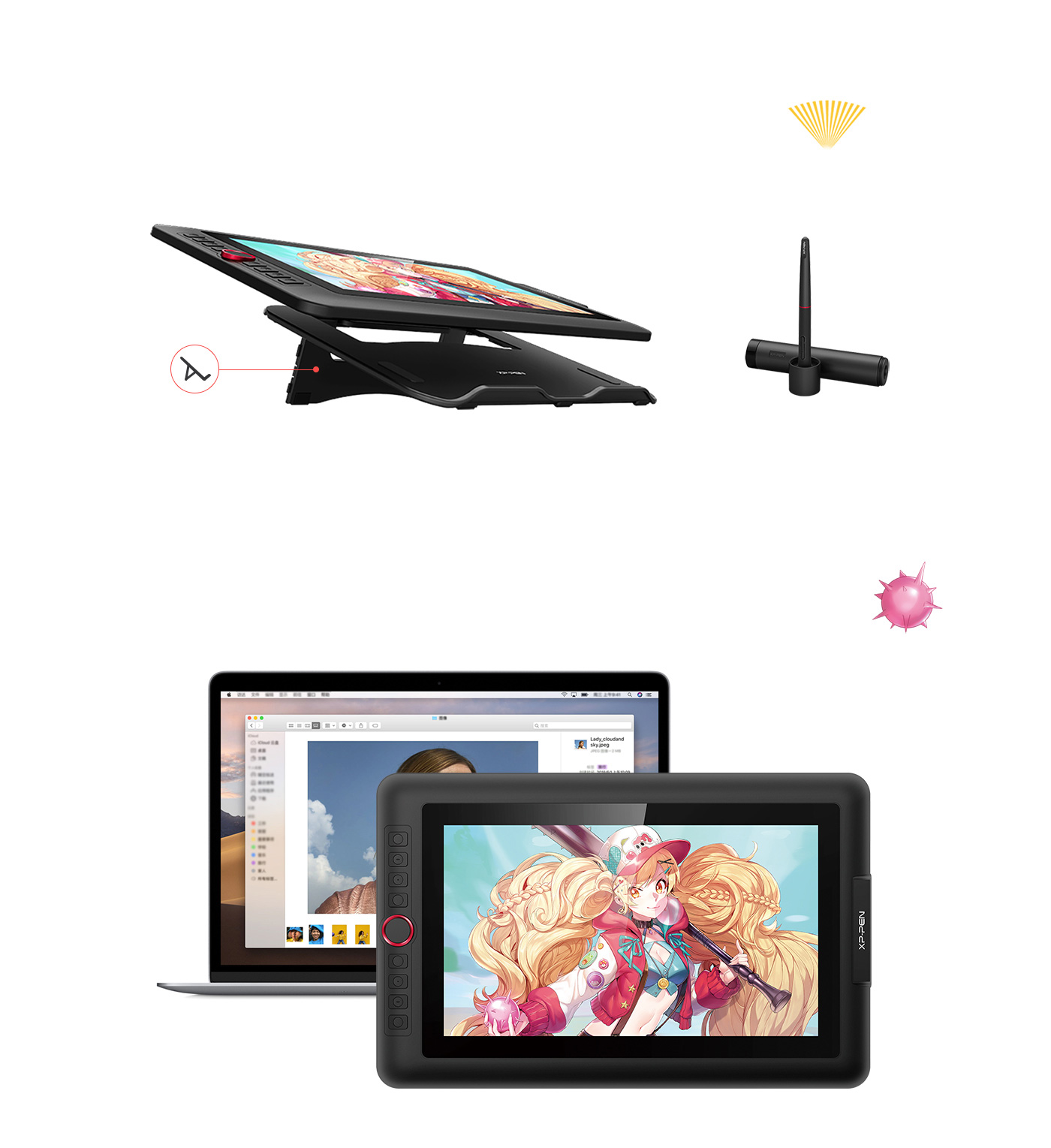 XP-Pen Artist 13.3 Pro Tableta con soporte portátil y portalápices multifunción
