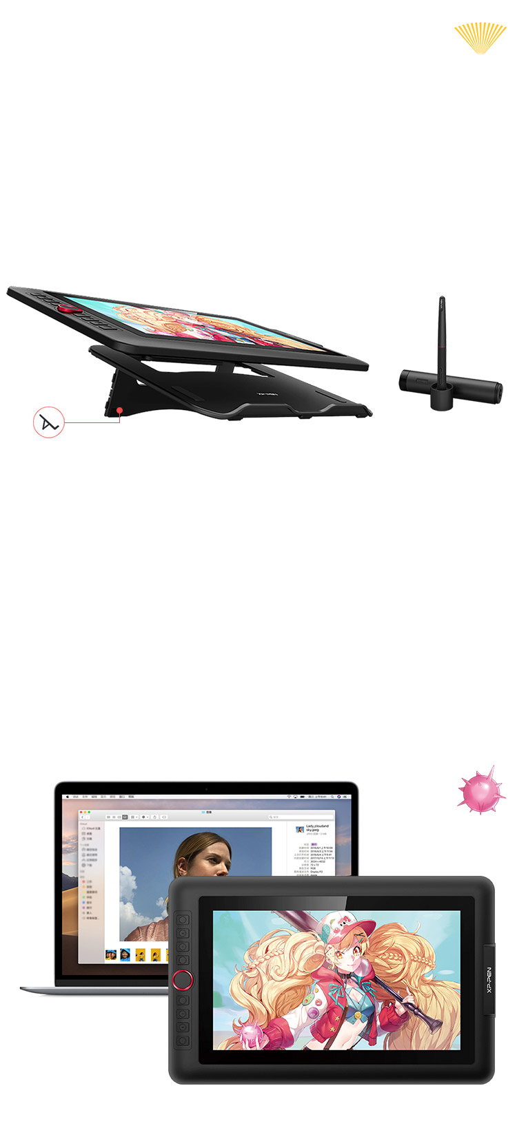XP-Pen Artist 13.3 Pro Tableta con soporte portátil y  portalápices multifunción