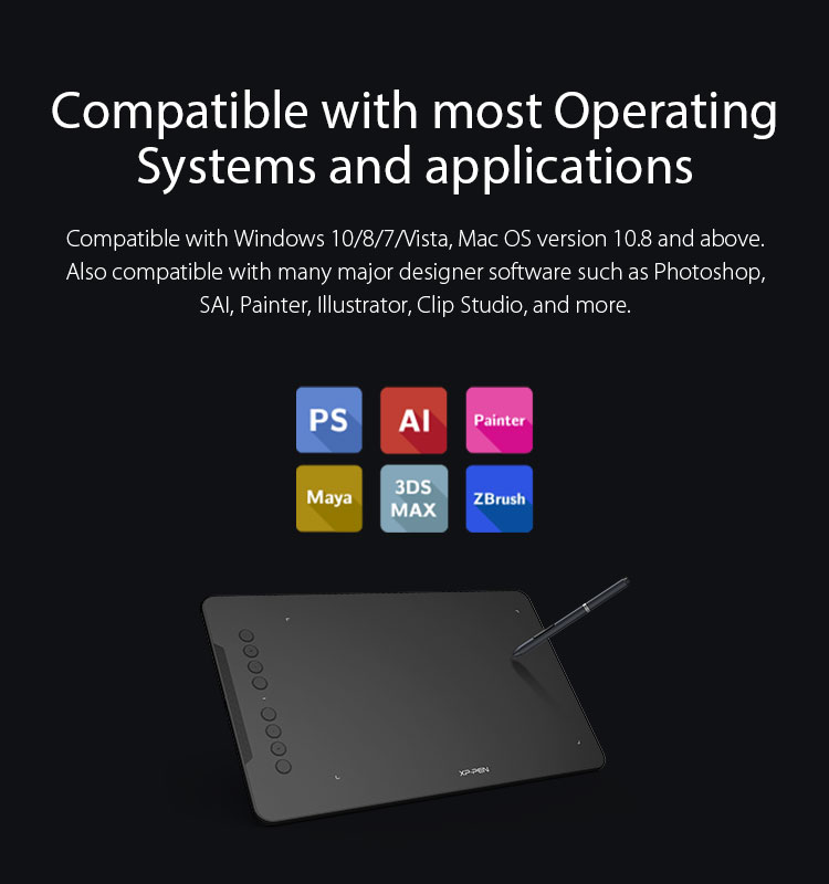 XP-Pen Deco 01 Tableta Compatible Windows y Mac OS y programas de dibujo photoshop y illustrator