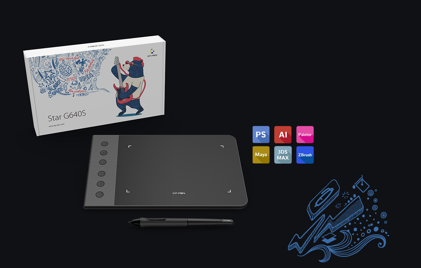 XP-Pen Star G640S Tableta Compatible Windows y Mac OS y programas de dibujo photoshop y illustrator