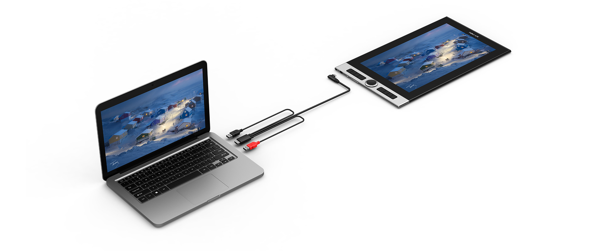 tablet para dibujar profesional XP-Pen Artist 22R Pro admite una conexión de cable tres en uno