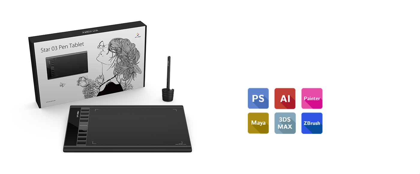 XP-Pen Star 03 Tableta Compatible Windows y Mac OS y programas de dibujo photoshop y illustrator