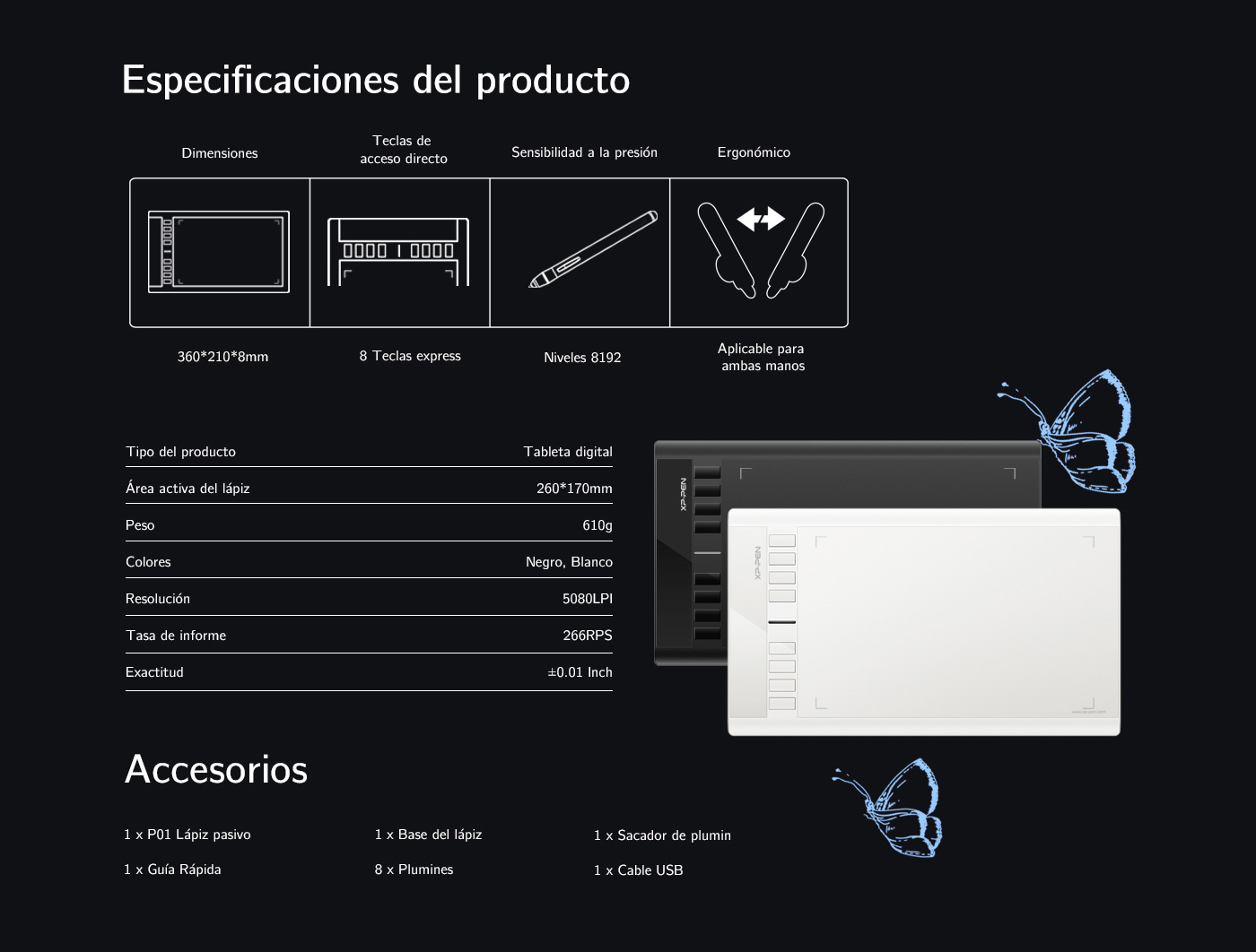 Especificaciones y Accesorios de Tableta gráfica XP-Pen Star 03