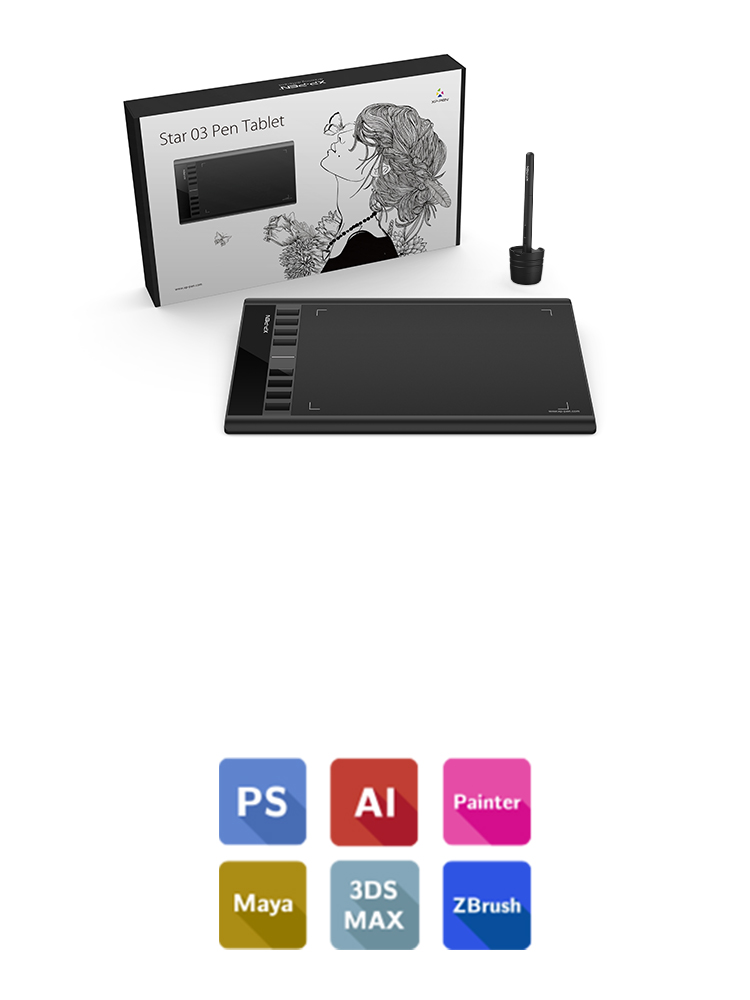 XP-Pen Star 03 Tableta Compatible Windows y Mac OS y programas de dibujo photoshop y illustrator