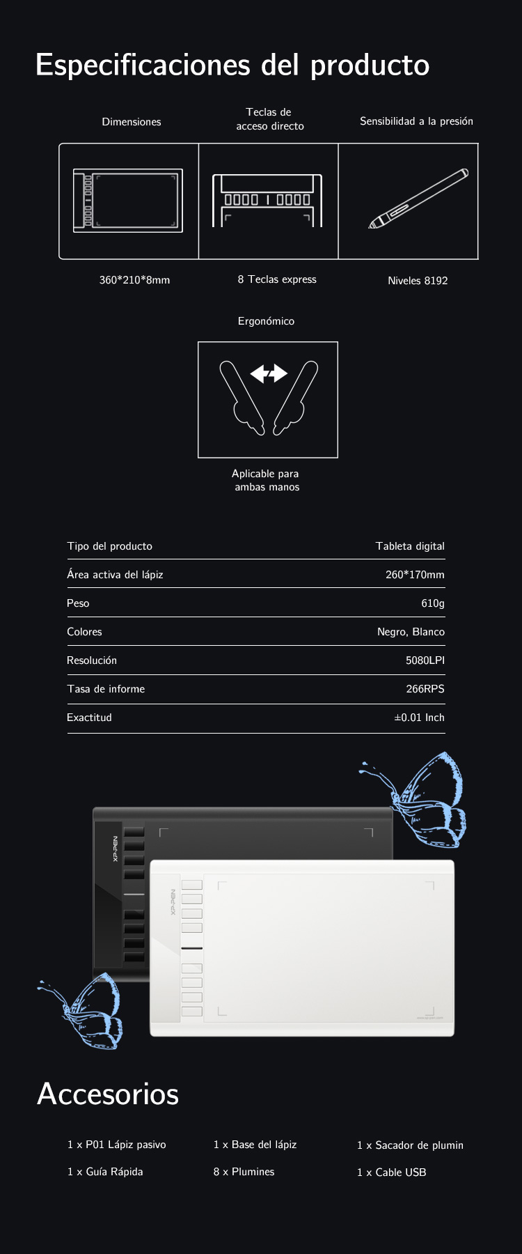 Especificaciones y Accesorios de Tableta gráfica XP-Pen Star 03