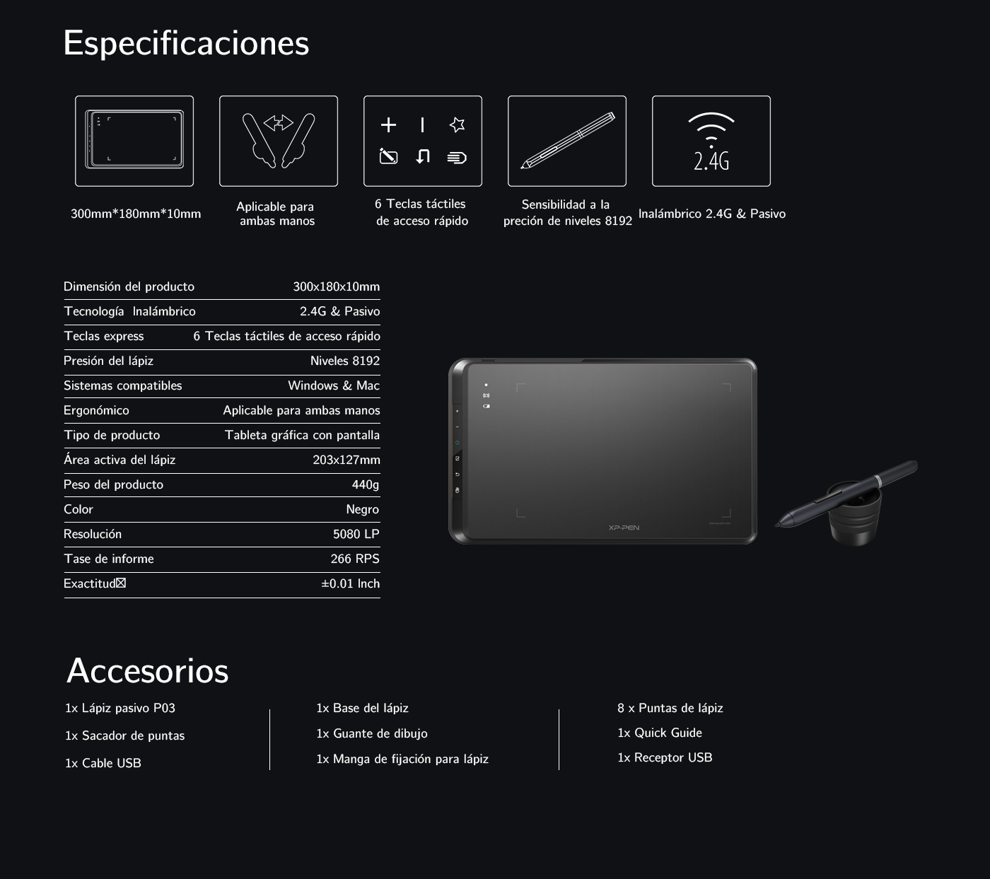 Especificaciones y Accesorios de Tableta gráfica XP-Pen Star 05